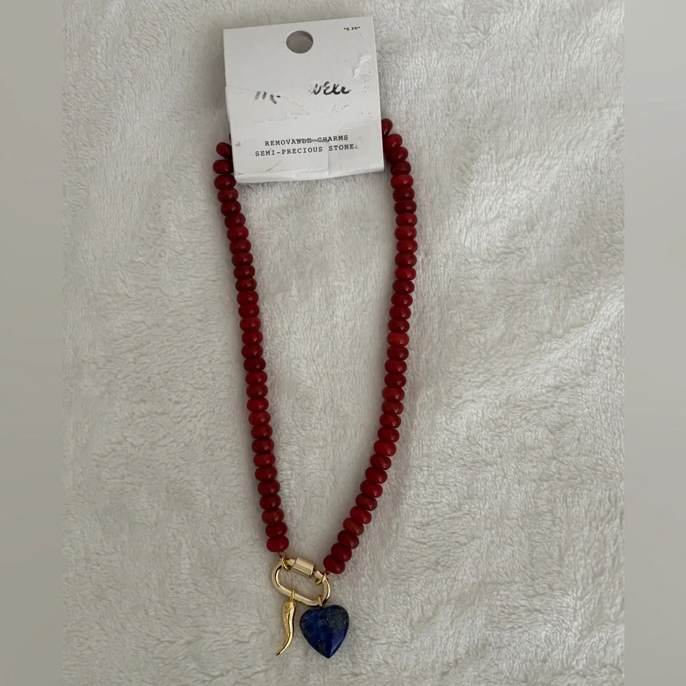 NWT Madewell Semiprecious Beaded Carabiner Necklace 16 1/4” Red - Picture 8 of 9